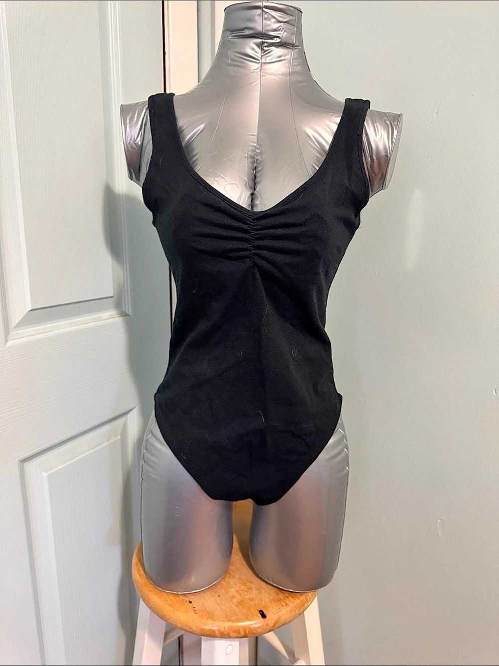 Forever 21 Ruched Black Bodysuit Size Medium